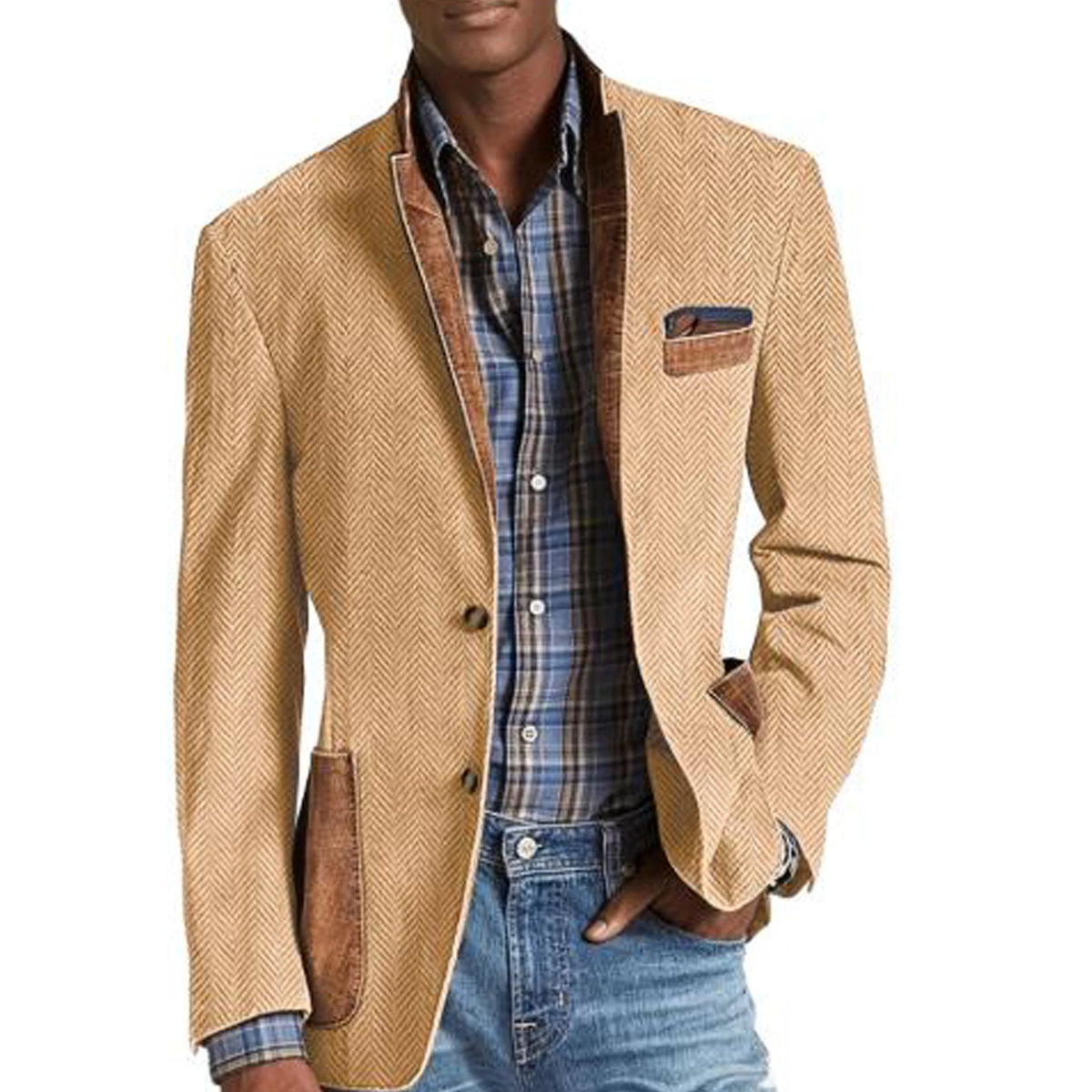 Blazer homme à chevrons avec détails façon daim – CLEVI Paris