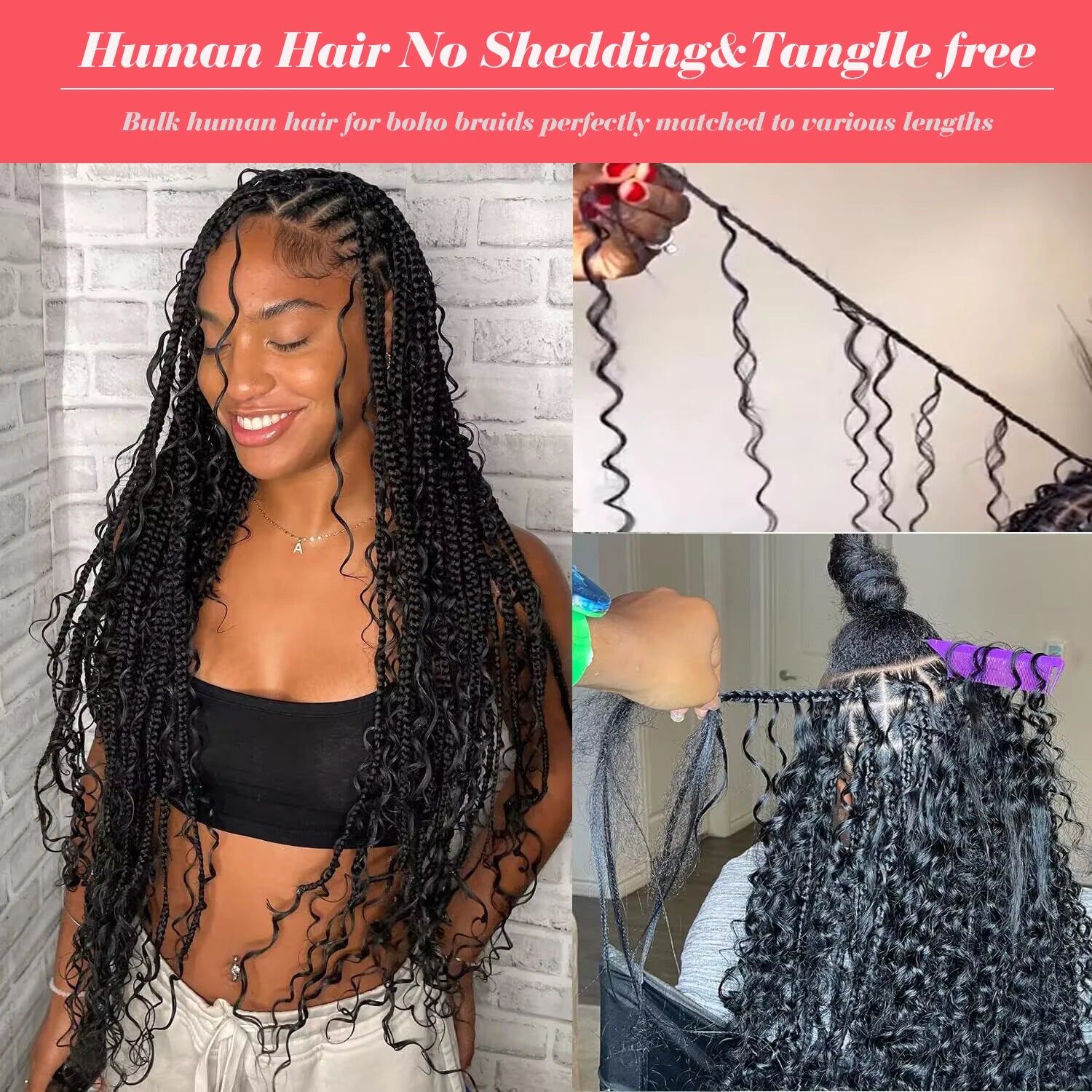 Mèches Tressage Deep Wave Cheveux Humains Brésiliens 100g Sans Trame — Boho Braids & Nattes – CLEVI Paris