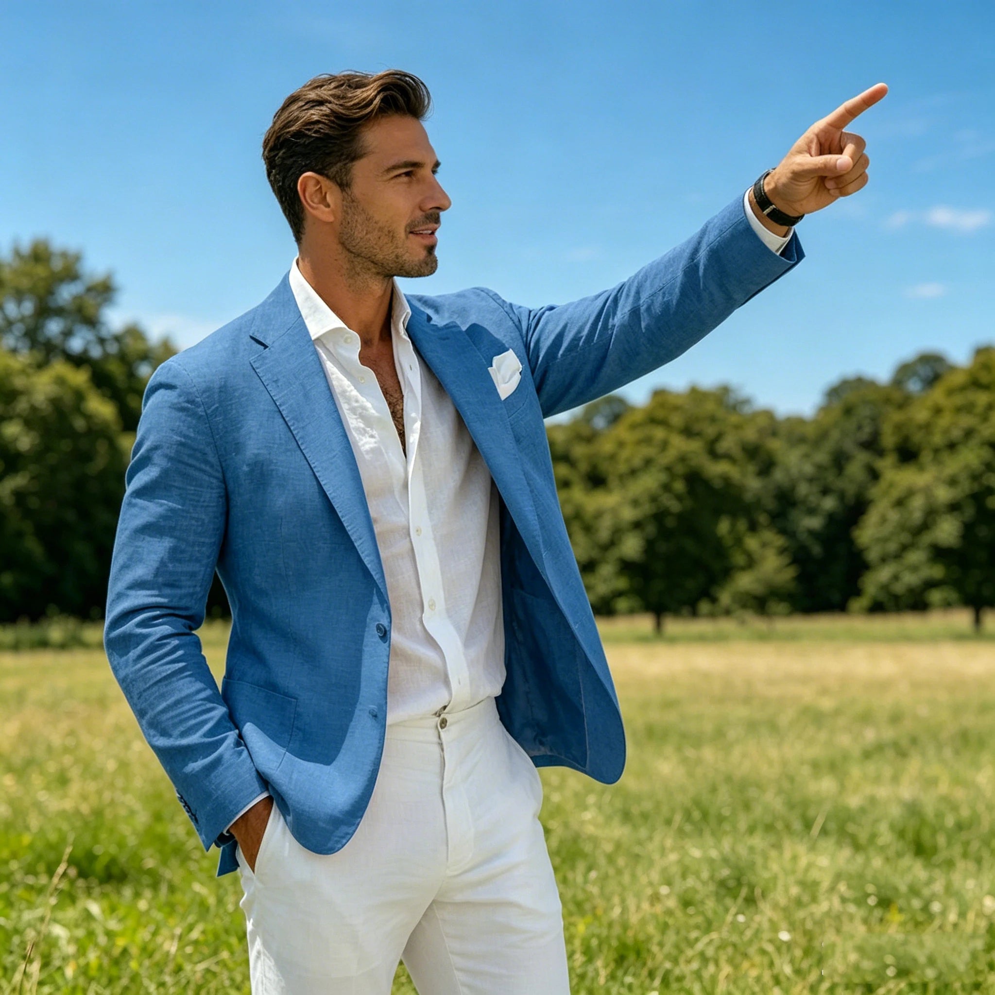 Blazer Homme Lin Slim Fit Léger Respirant Col Cranté Mariage Plage Business – CLEVI Paris