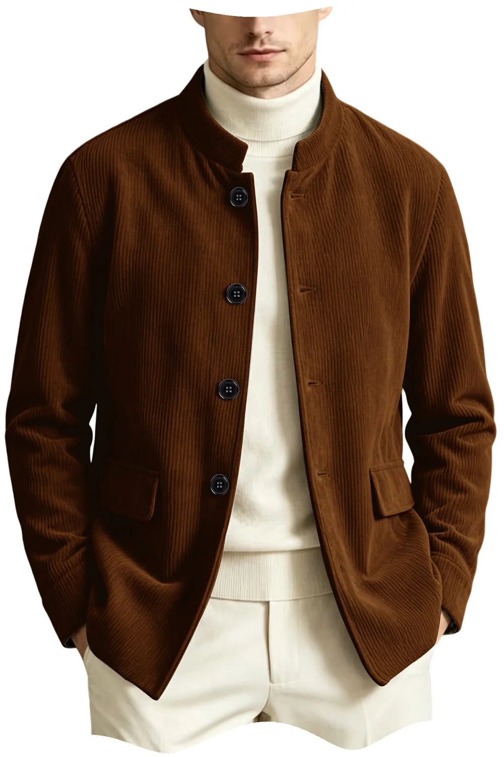 Blazer homme en velours côtelé à col montant – CLEVI Paris