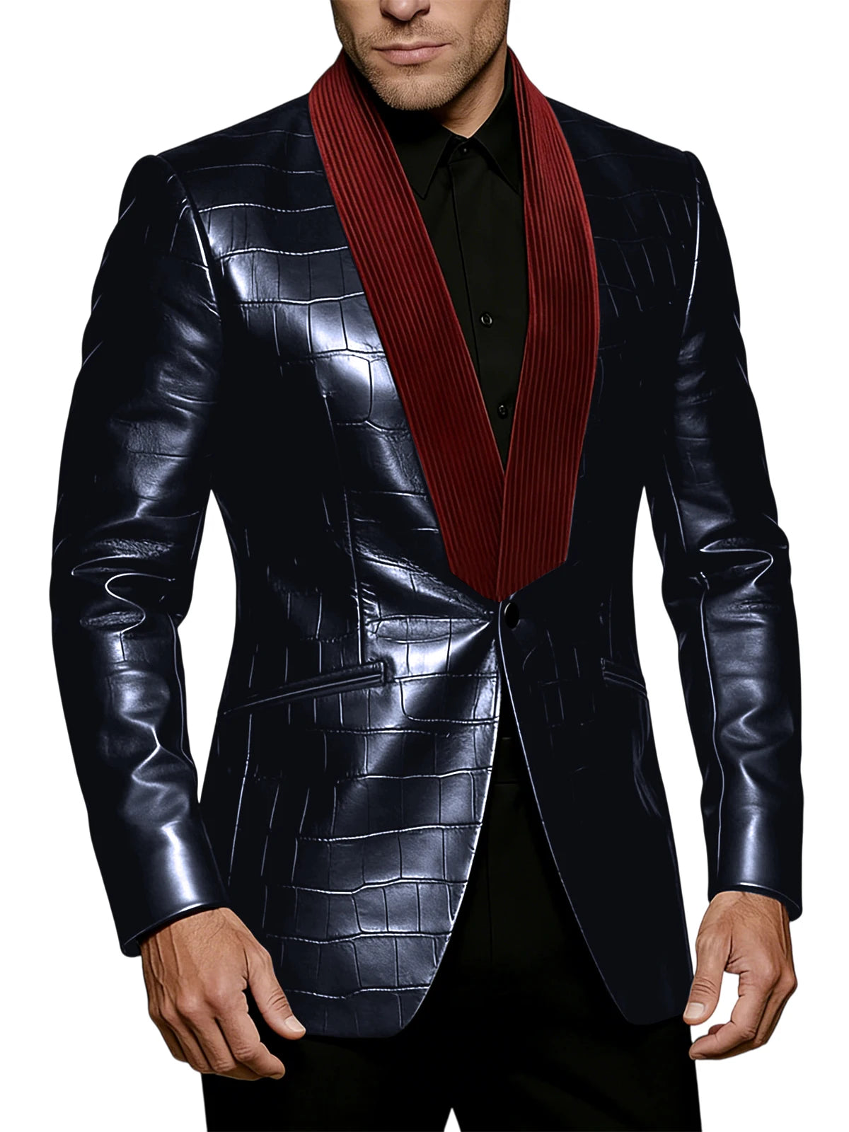 Blazer homme effet crocodile, col contrasté – CLEVI Paris