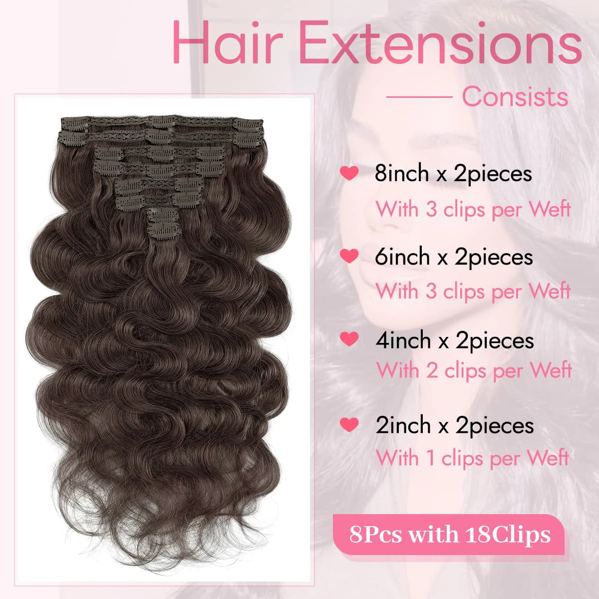 Extensions Clip-In Body Wave 8 Pcs Cheveux Remy – CLEVI Paris