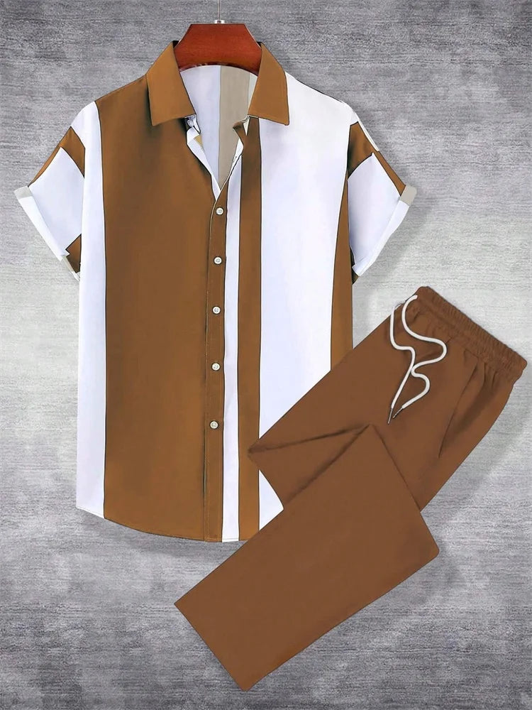 Ensemble 2 Pièces Homme Chemise + Pantalon Imprimé 3D Rayures Streetwear S-2XL – CLEVI Paris