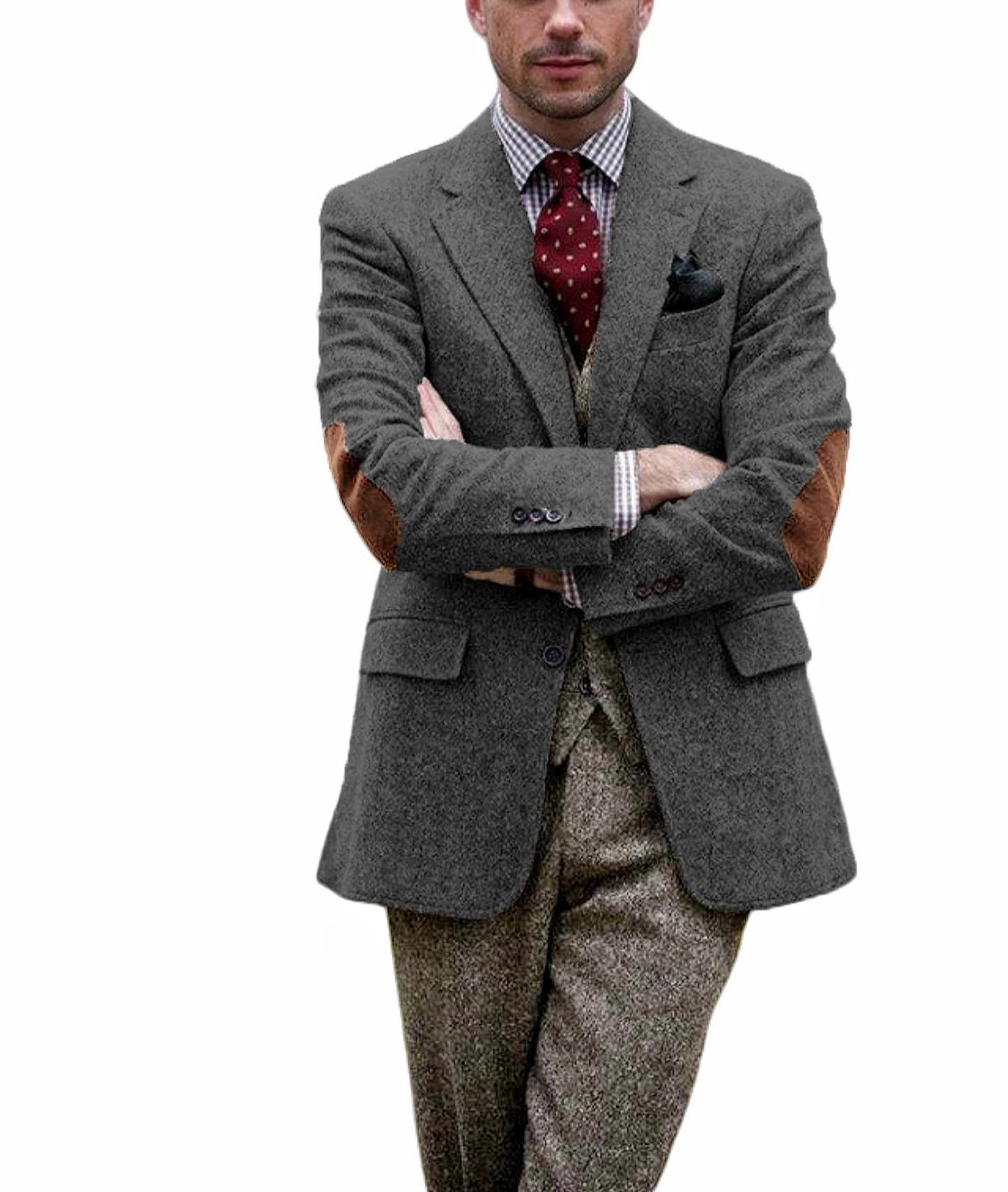 Blazer homme en tweed, revers cranté et coudes – CLEVI Paris