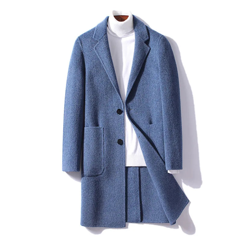 Manteau homme bleu en laine et alpaga – CLEVI Paris