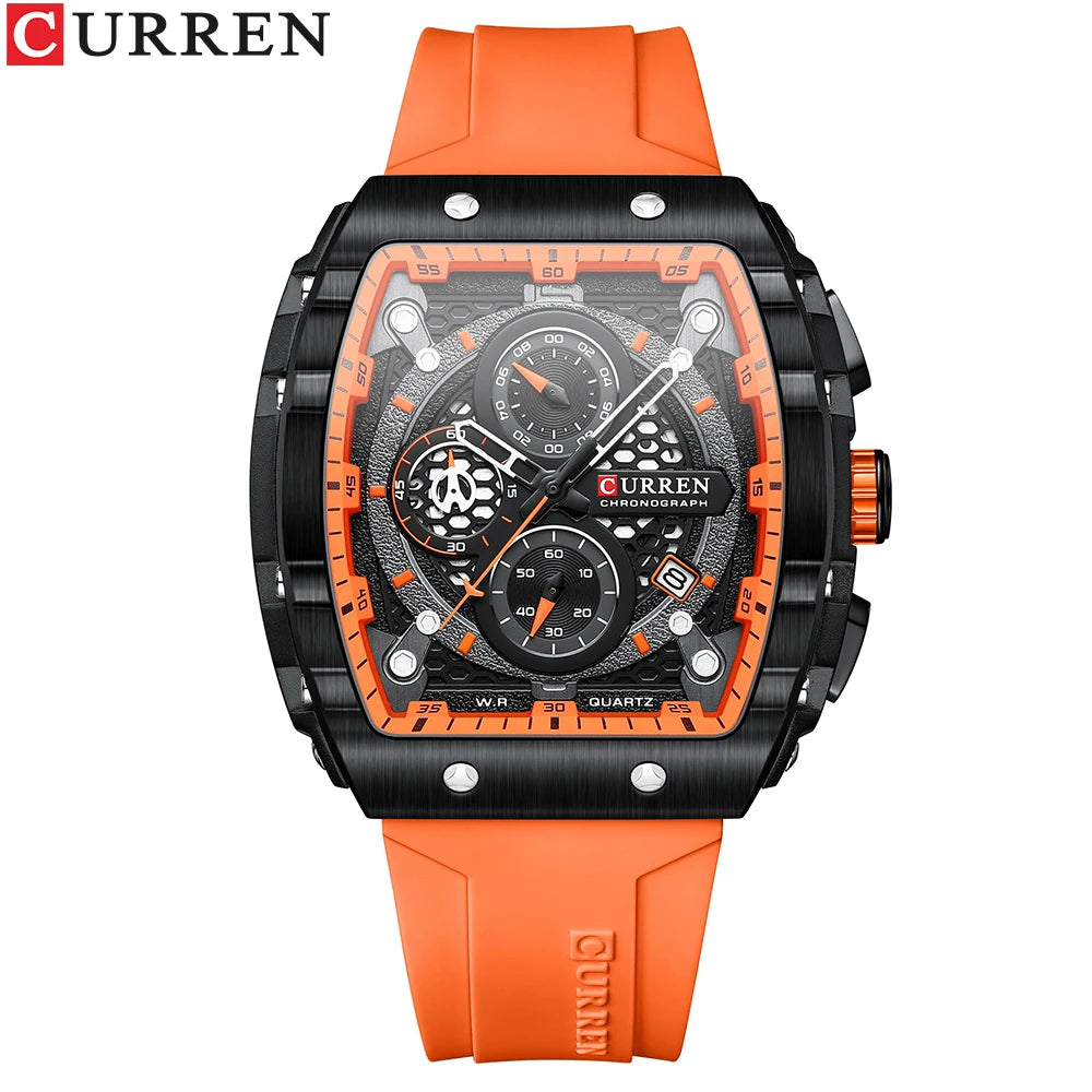 CURREN Montre Quartz Homme Rectangulaire Chronographe Silicone Date Auto 47mm – CLEVI Paris