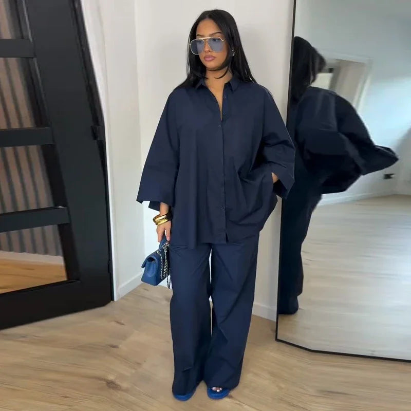Ensemble femme blouse à revers et pantalon – CLEVI Paris