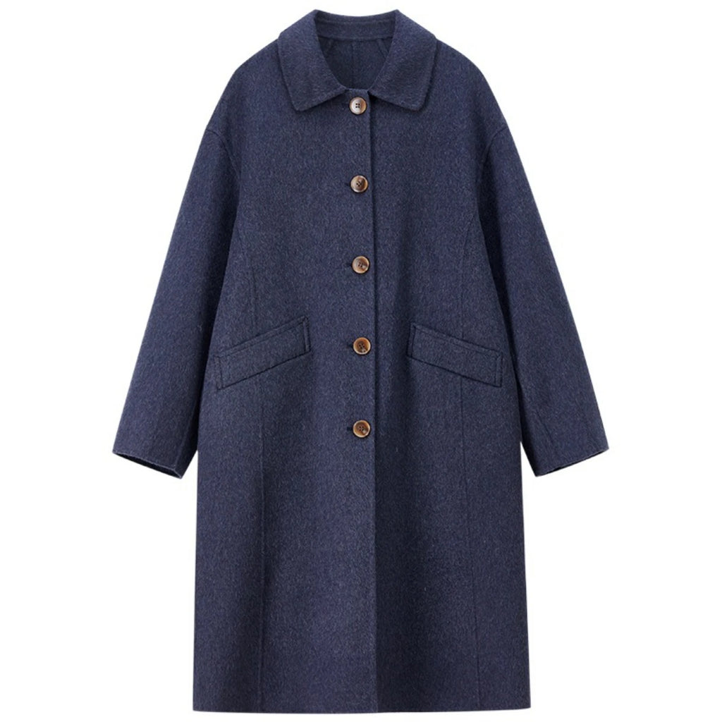 Manteau long femme en laine mélangée à col polo – CLEVI Paris