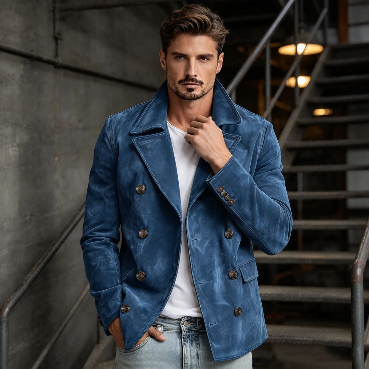 Blazer homme croisé en imitation daim – CLEVI Paris