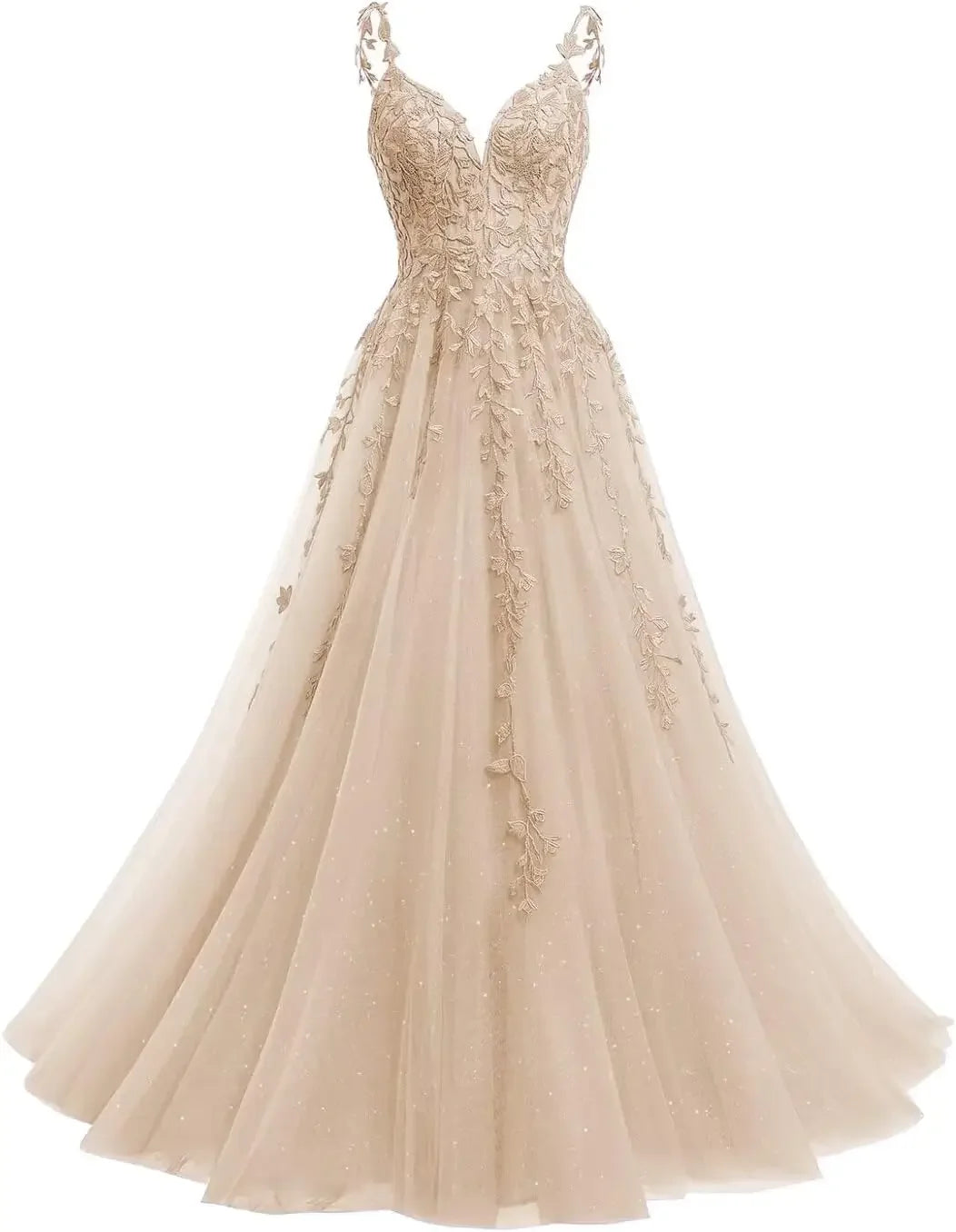 Robe de mariée en dentelle ligne A col V – CLEVI Paris