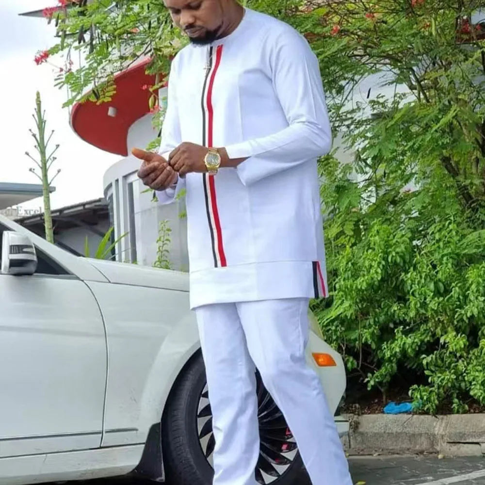 Kaftan Agbada Homme Style Africain 2 Pièces Veste Manches Longues + Pantalon Mariage Cérémonie S-XXL – CLEVI Paris
