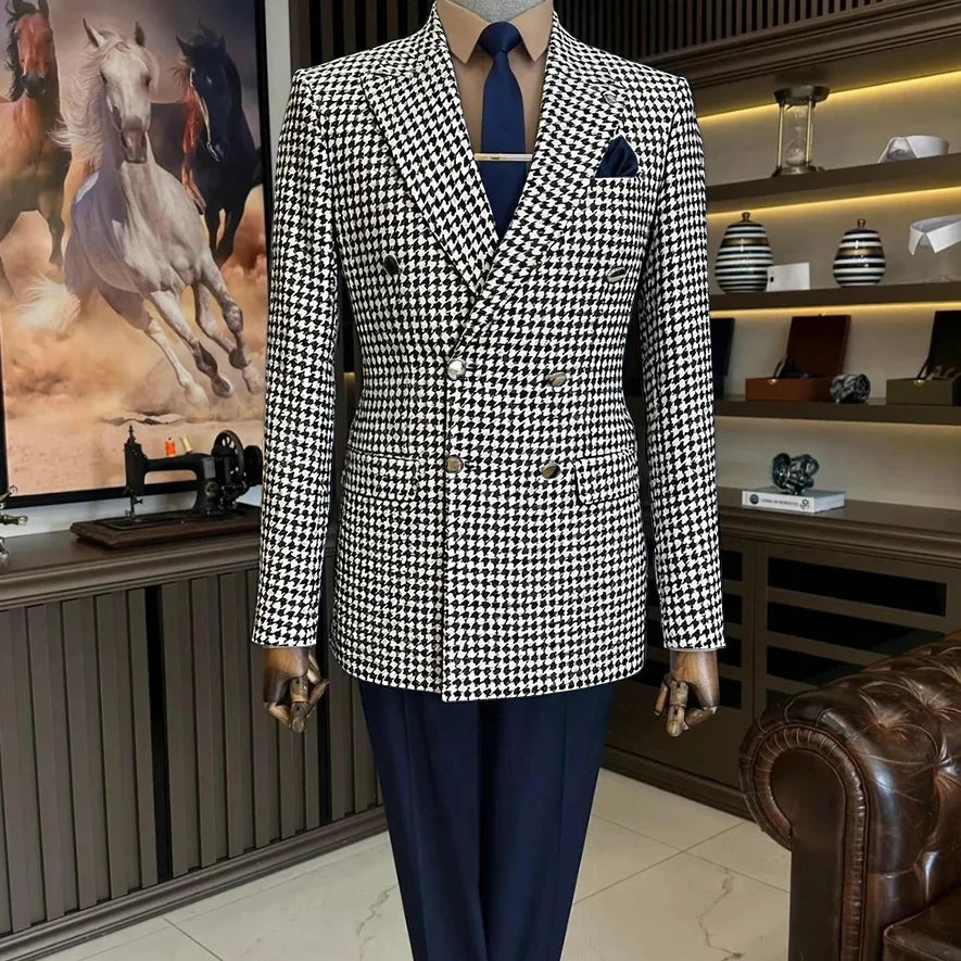 Veste blazer homme à carreaux double boutonnage – CLEVI Paris