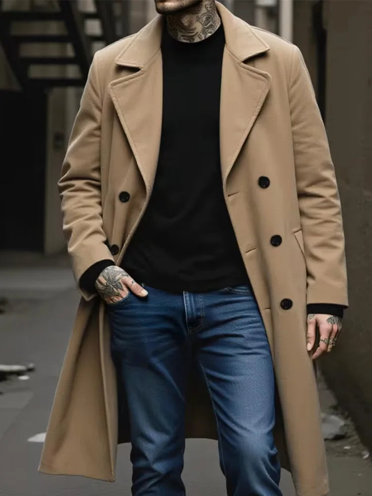 Manteau homme croisé aspect laine à revers – CLEVI Paris