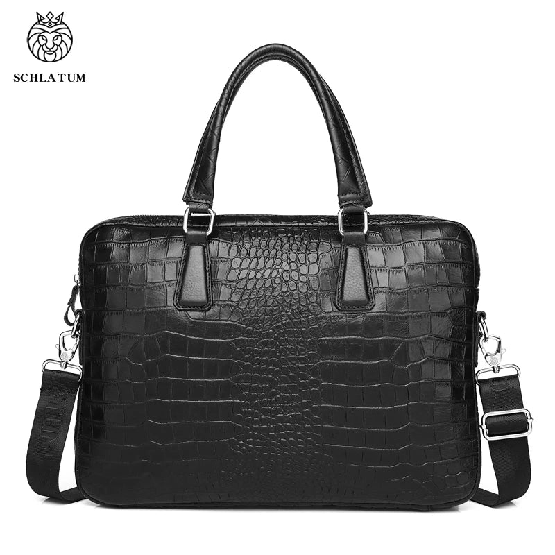 Serviette Homme Cuir Véritable Croco Rigide Laptop 15,6" Noir – CLEVI Paris