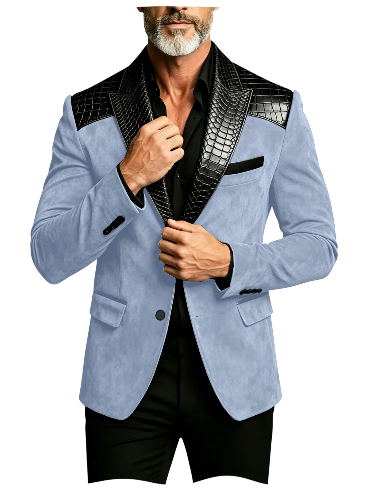 Blazer homme en daim, revers façon crocodile – CLEVI Paris