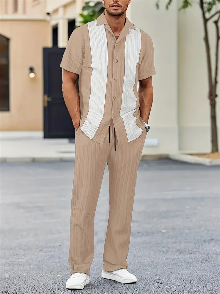 Ensemble 2 Pièces Homme Chemise Imprimée 3D Col Cranté + Pantalon Casual Voyage – 26 Motifs, S à 2XL – CLEVI Paris