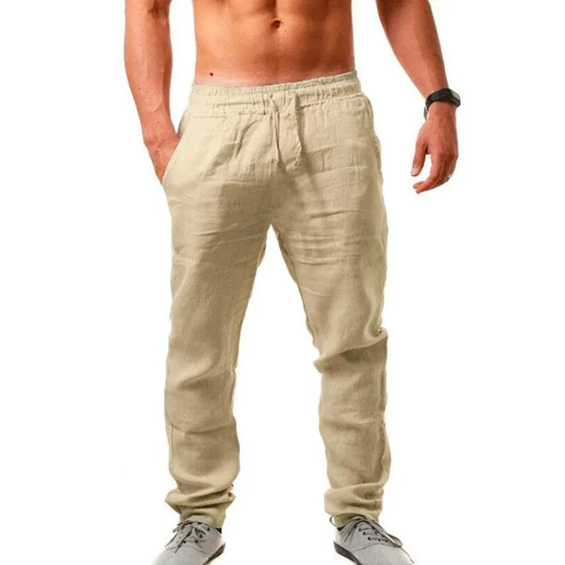Pantalon Homme Coton Lin Coupe Droite Casual Printemps Été – CLEVI Paris