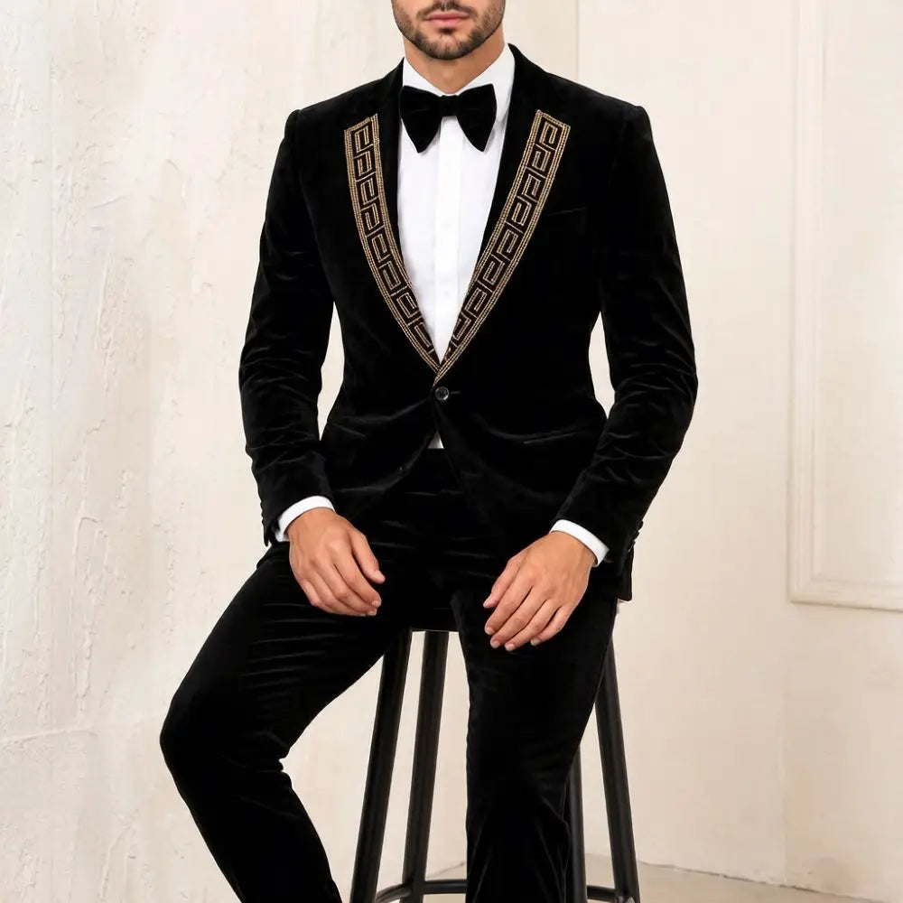Smoking Homme Velours Perlé 2 Pièces – CLEVI Paris
