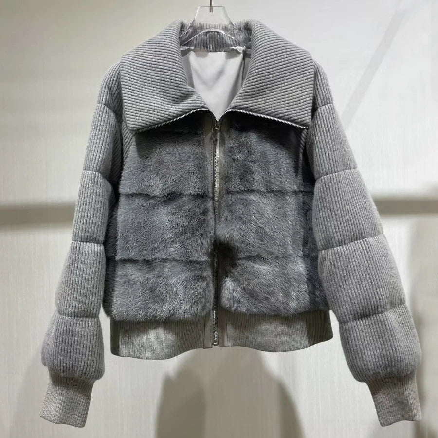Veste courte femme zippée à grand col – CLEVI Paris