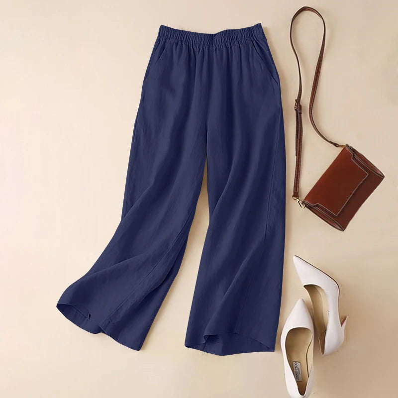 Pantalon Palazzo Femme Coton Taille Élastique Jambe Large Casual Bohème Toutes Saisons – CLEVI Paris
