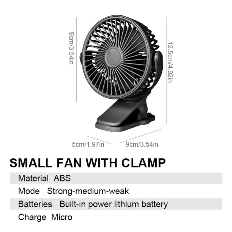 Mini ventilateur de bureau à clip rechargeable – CLEVI Paris
