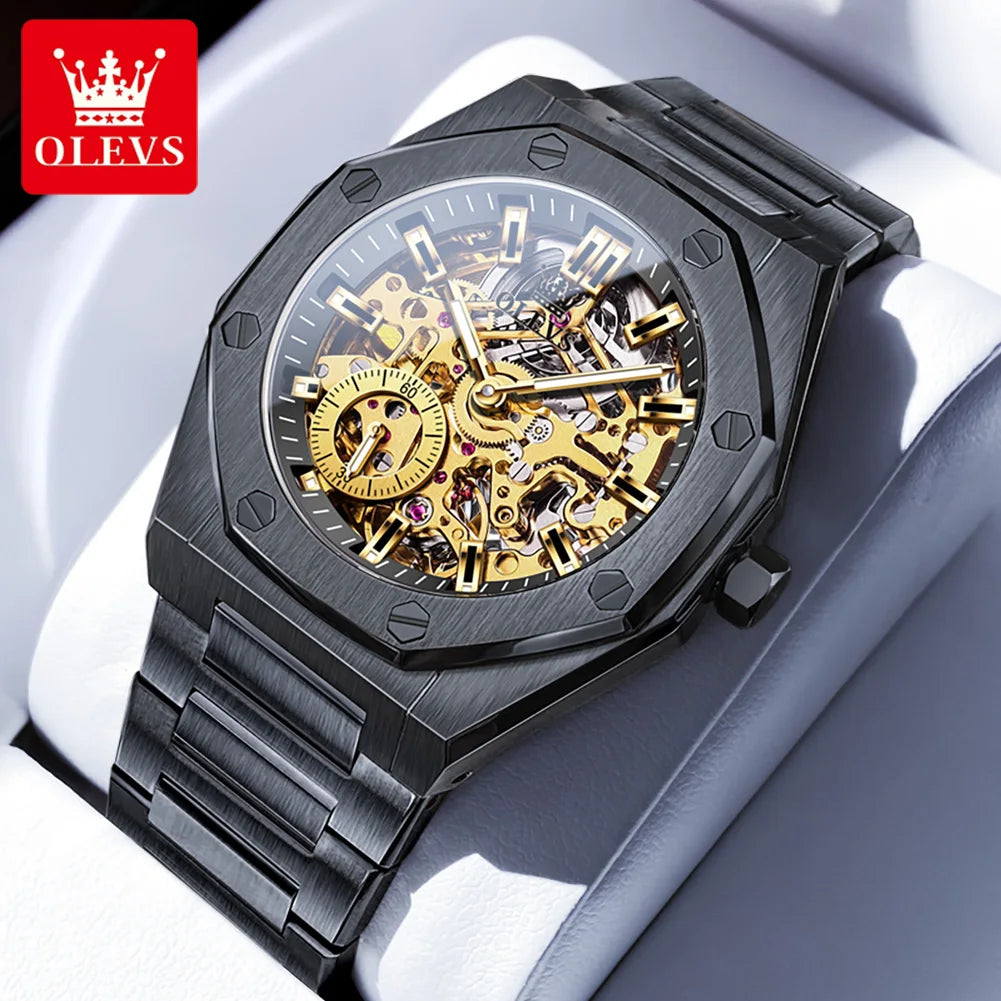 OLEVS 6669 Montre Homme Automatique Squelette Creux Acier Étanche 30M – CLEVI Paris
