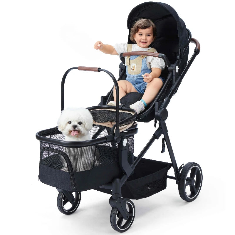 Poussette enfant avec porte-animaux noire – CLEVI Paris