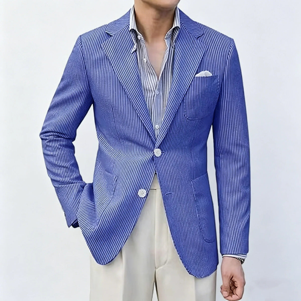 Blazer homme seersucker rayé – CLEVI Paris
