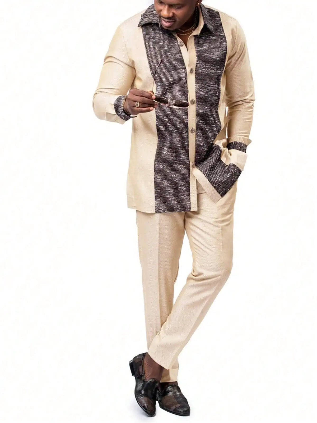 Kaftan Dashiki Homme 2 Pièces Brodé Manches Longues Col Rond + Pantalon Élastique Style Africain Mariage Fête M-4XL – CLEVI Paris