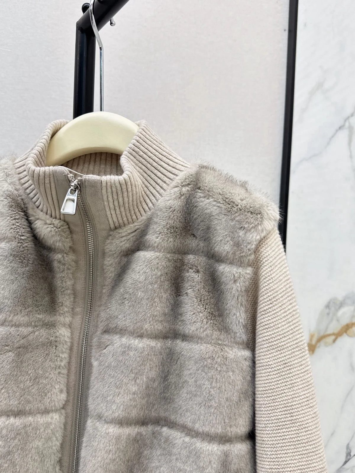 Veste femme laine et duvet à col montant – CLEVI Paris