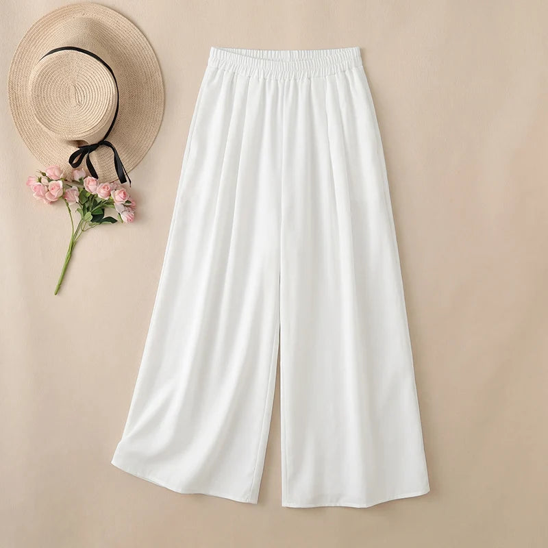 Pantalon Femme Jambe Large Plissé Taille Élastique Casual Bohème Cheville – CLEVI Paris