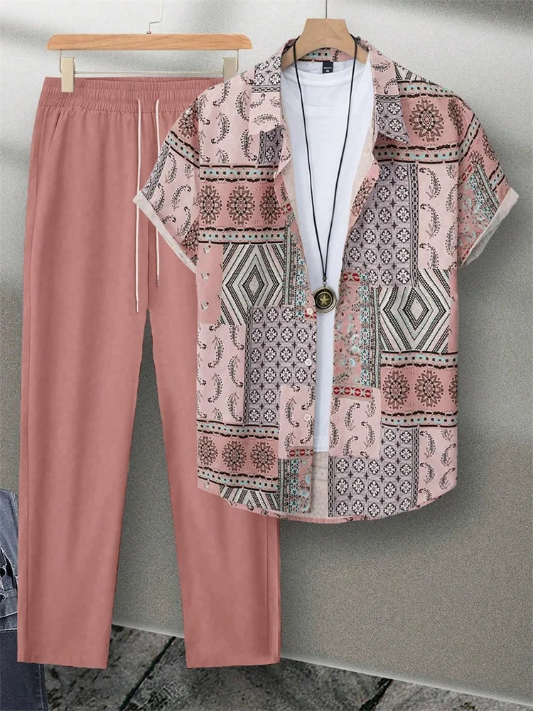 Ensemble 2 Pièces Homme Chemise + Pantalon Imprimé 3D Rayures Streetwear S-2XL – CLEVI Paris