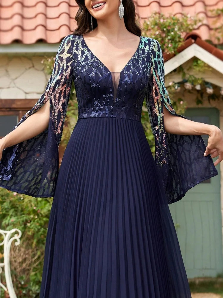Robe de soirée longue à paillettes fendue – CLEVI Paris