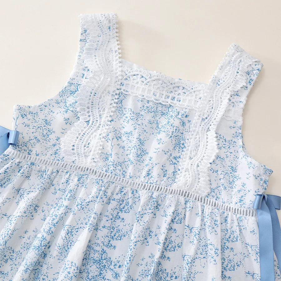 Robe fille bleue fleurie avec nœud – CLEVI Paris