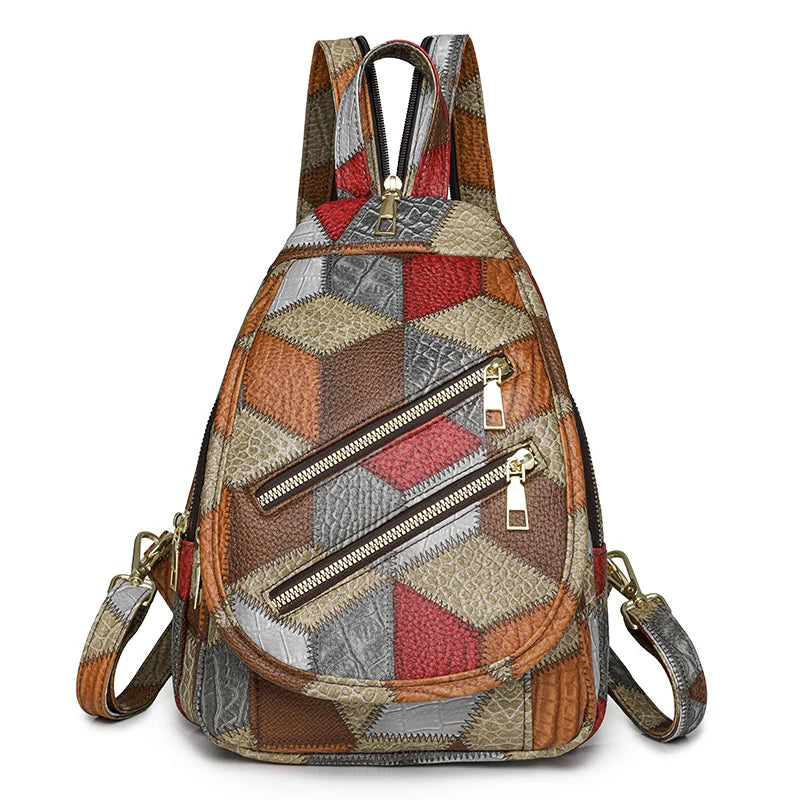 Sac Banane PU Patchwork Femme Retro Multi-Port Casual Chic – CLEVI Paris