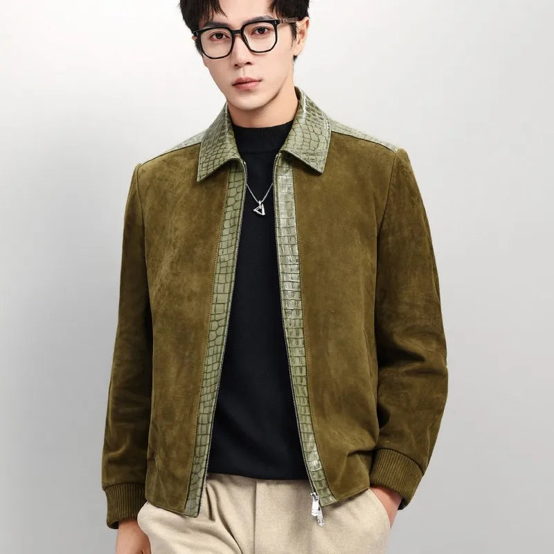 Veste homme en cuir à empiècements texturés – CLEVI Paris