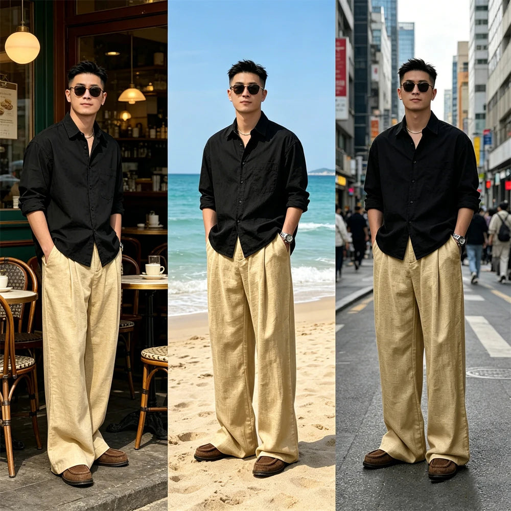 Pantalon en lin coupe ample – CLEVI Paris
