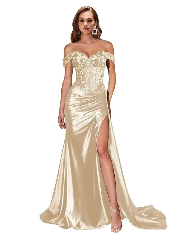 Robe de bal sirène en satin perlé – CLEVI Paris