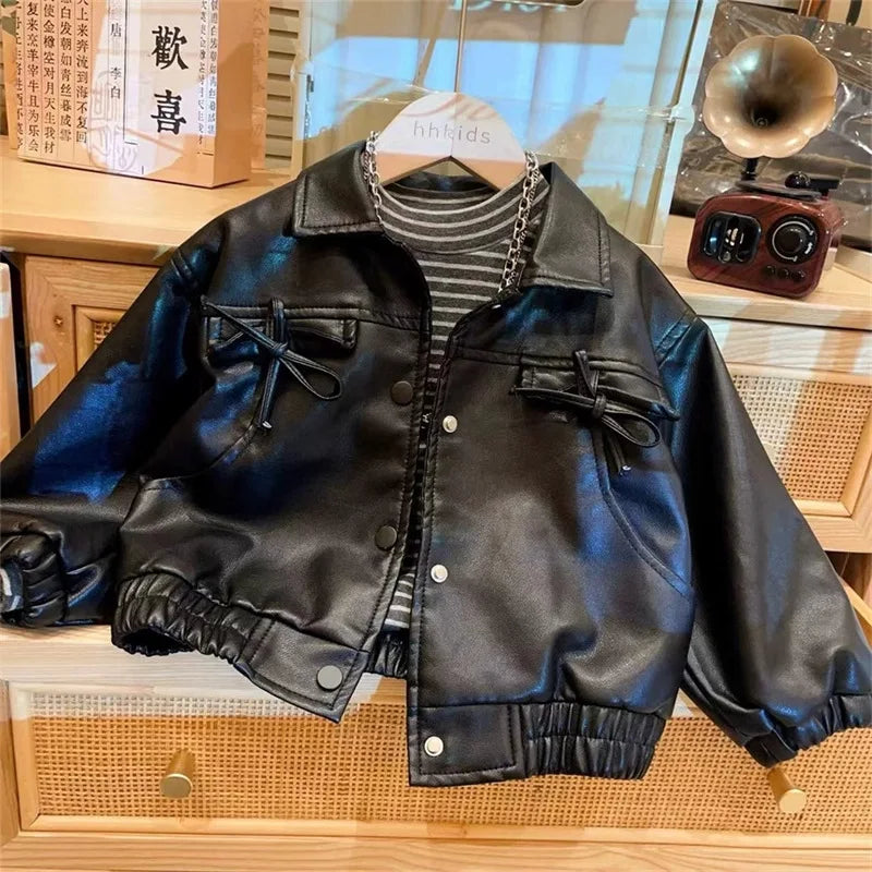 Veste enfant similicuir noir rétro – CLEVI Paris