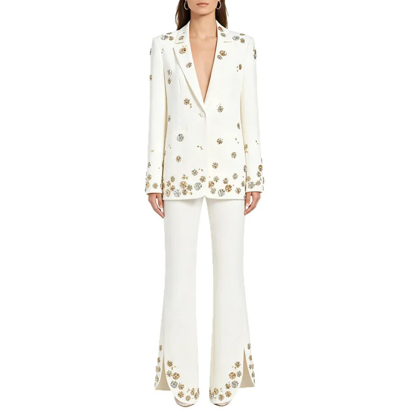 Tailleur femme à fleurs perlées 2 pièces – CLEVI Paris