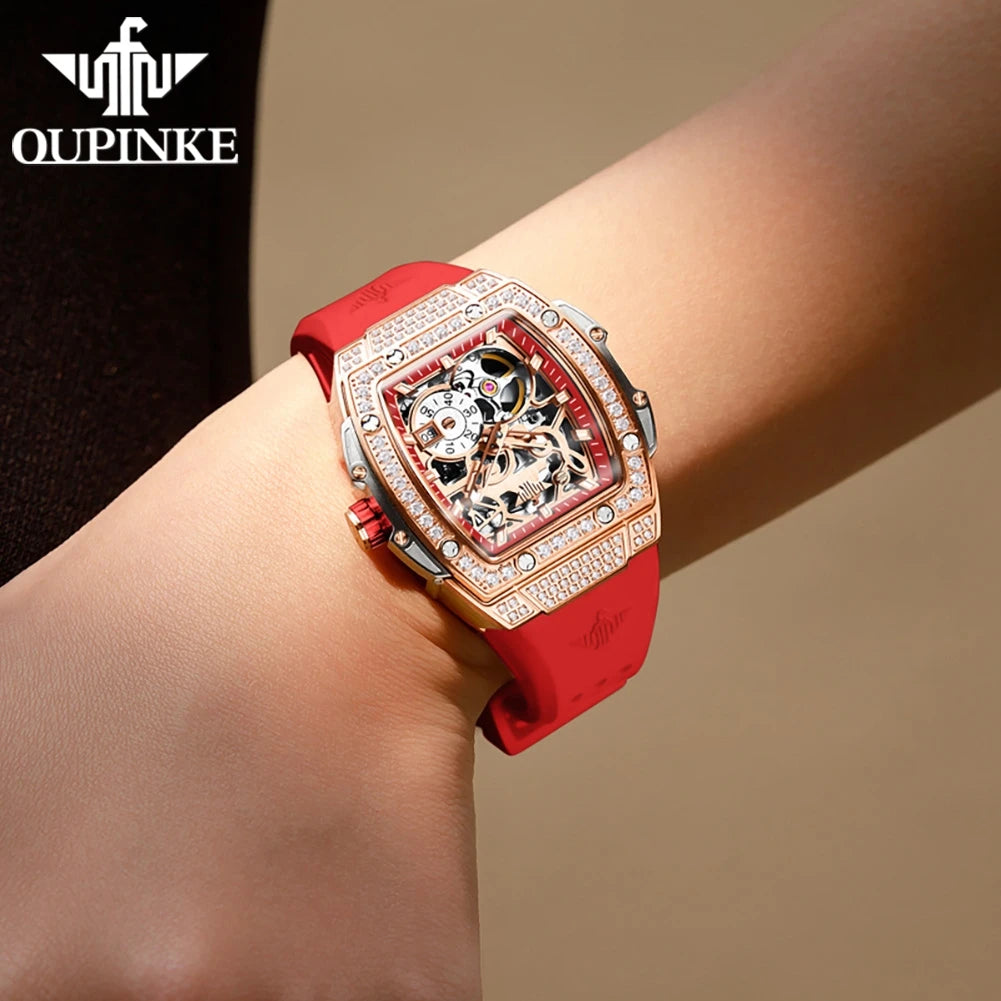 OUPINKE 3220 Montre Femme Automatique Papillon Diamants Saphir Lumineux 50M – CLEVI Paris