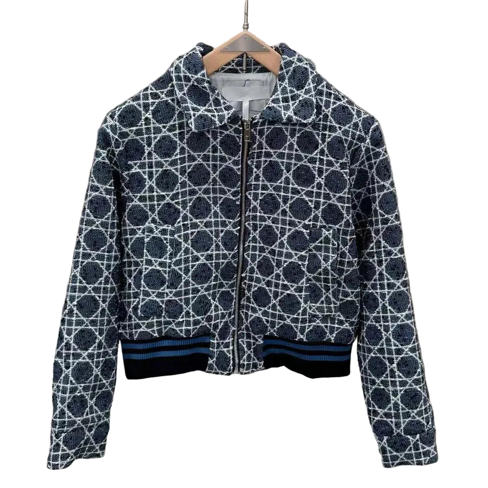 Veste courte femme jacquard géométrique – CLEVI Paris