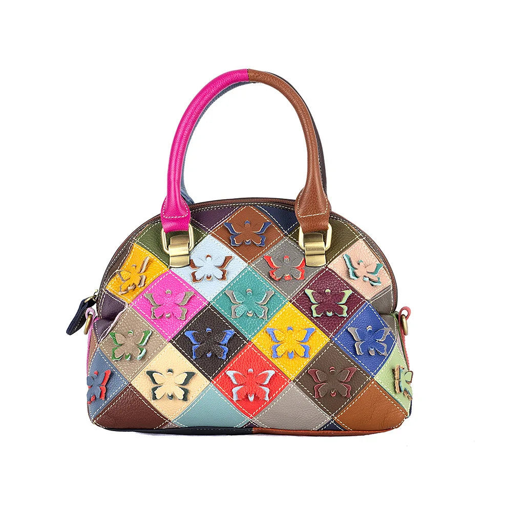 Sac Coquille Cuir Vache Artisanal Motif Papillons Femme Épaule – CLEVI Paris