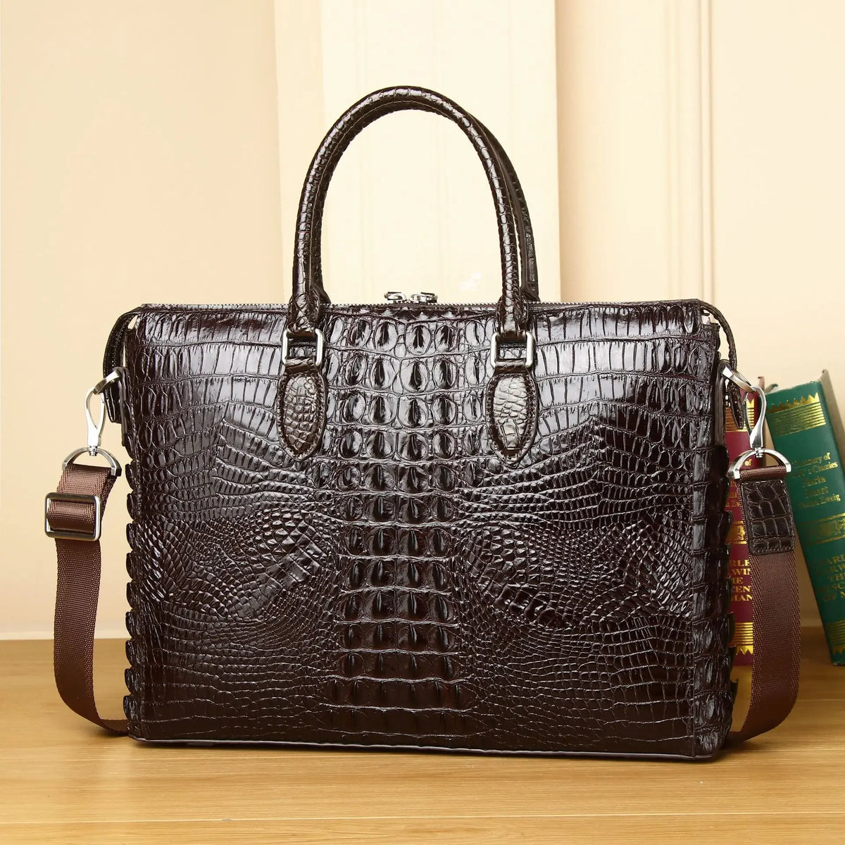 Porte-Documents Homme Cuir Vache Véritable Alligator 14” 40x29cm – CLEVI Paris