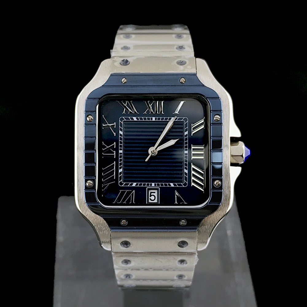 Montre Homme Automatique NH35 Carrée Acier 316L Bracelet Acier Chiffres Romains 30M – CLEVI Paris