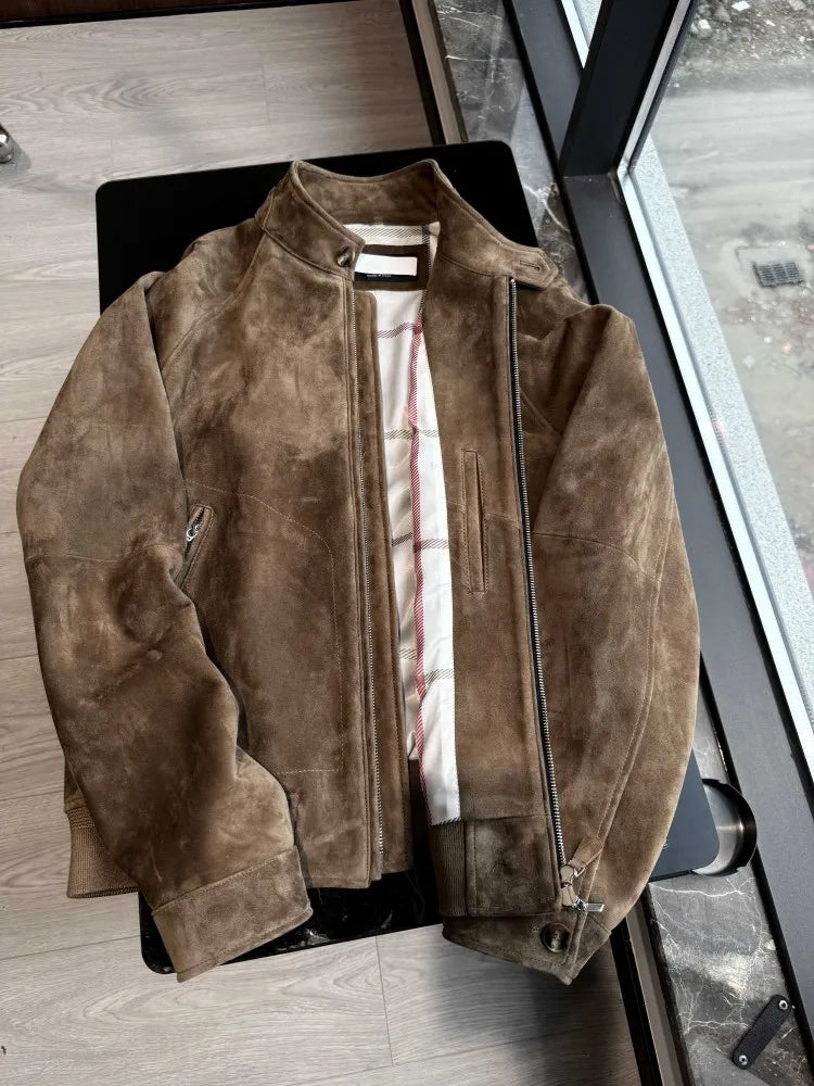 Veste homme en cuir et daim à col montant – CLEVI Paris