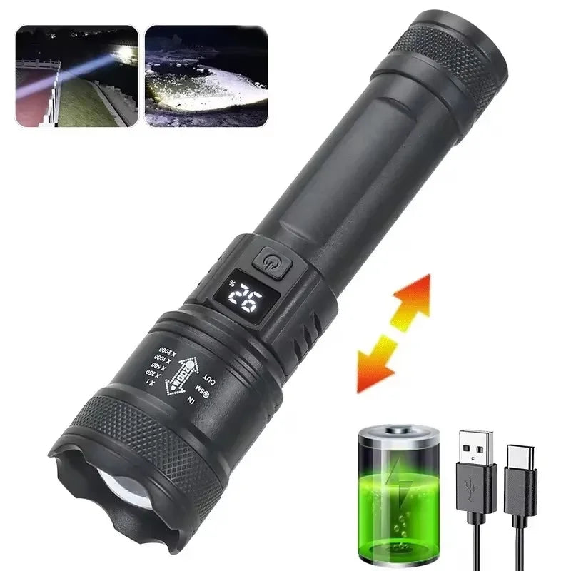 Lampe Torche LED Tactique Rechargeable USB Zoom 1500m – CLEVI Paris