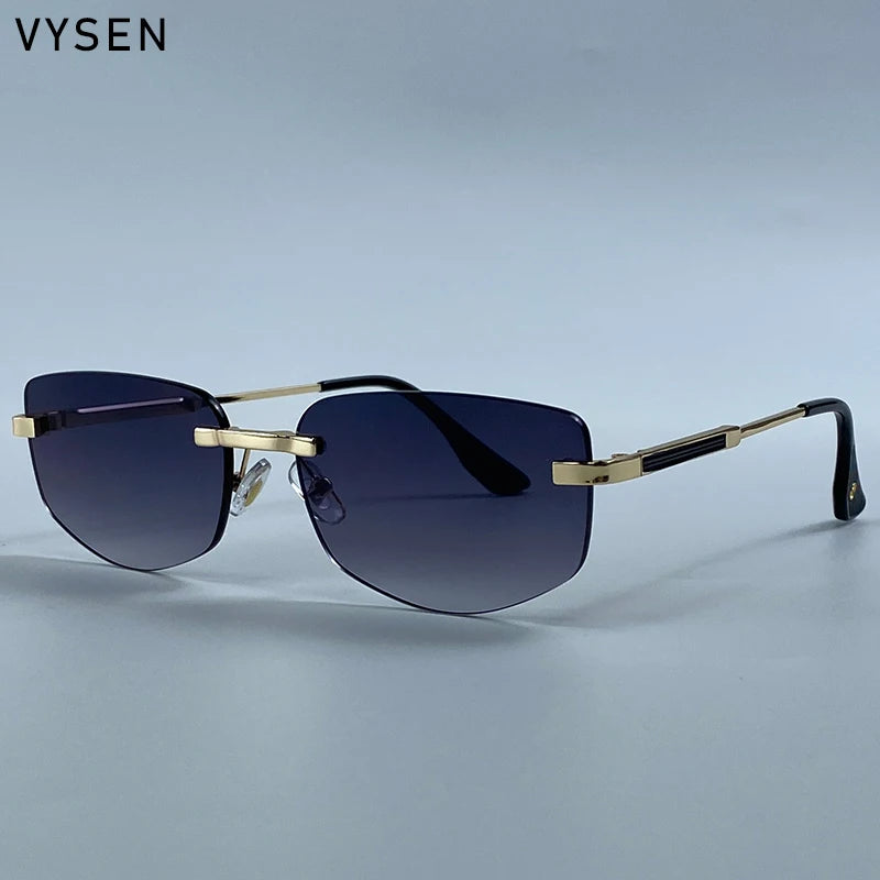 Lunettes de Soleil Carrées Rimless Polygone Métal Or Vintage UV400 Homme – CLEVI Paris