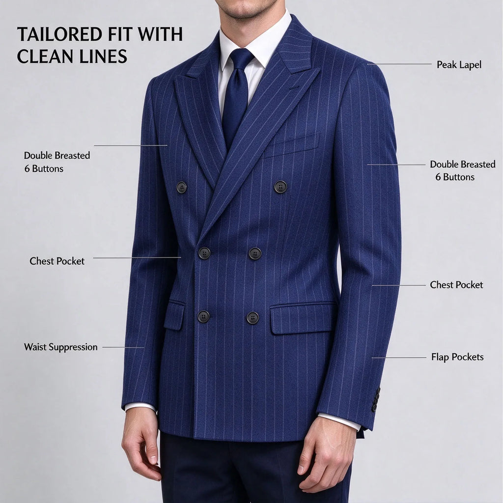 Blazer homme croisé à fines rayures – CLEVI Paris
