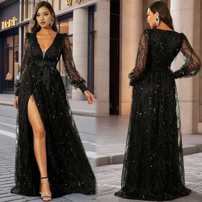 Robe longue de soirée brillante – CLEVI Paris